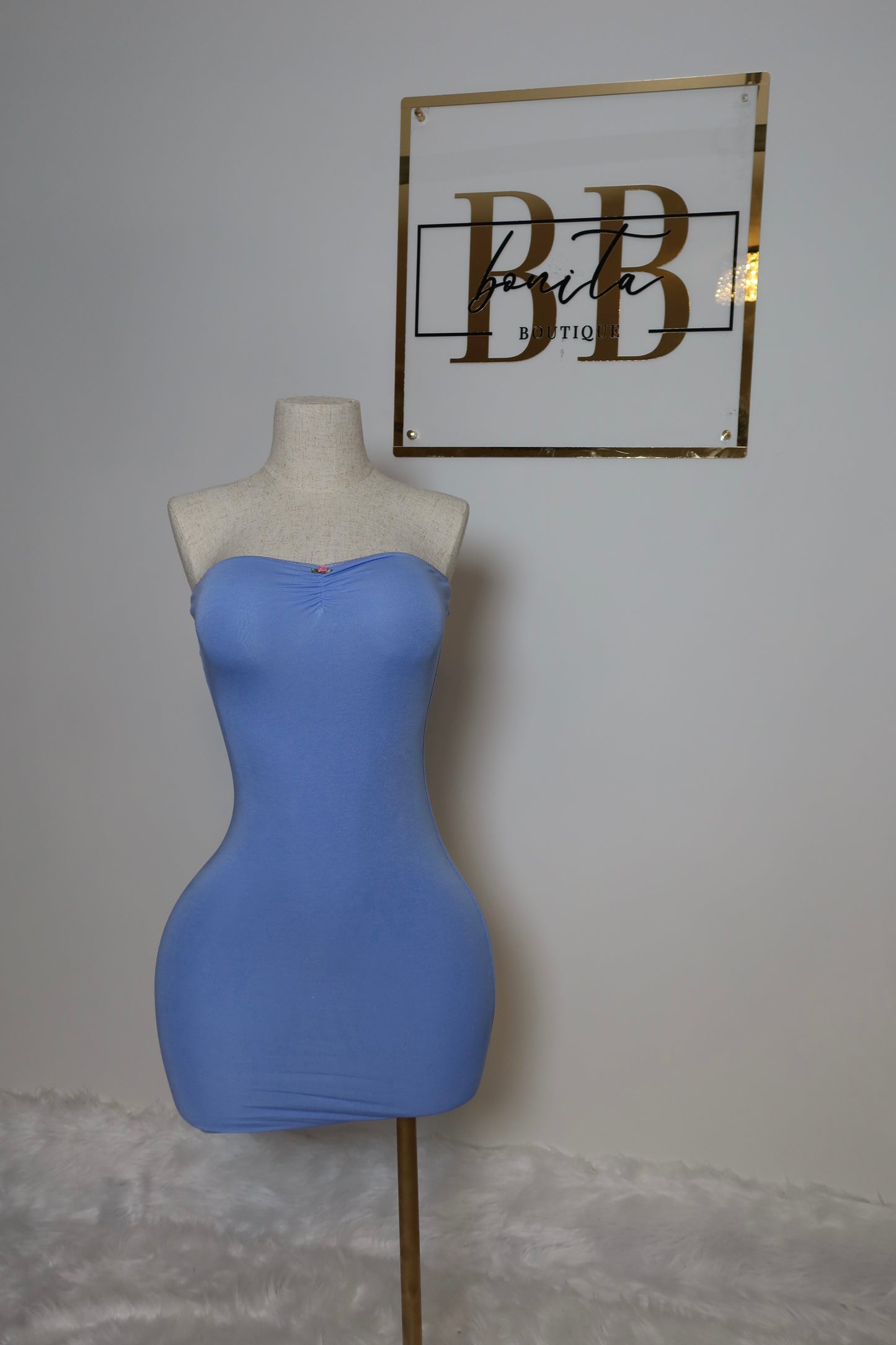 Blue water Strapless Dress