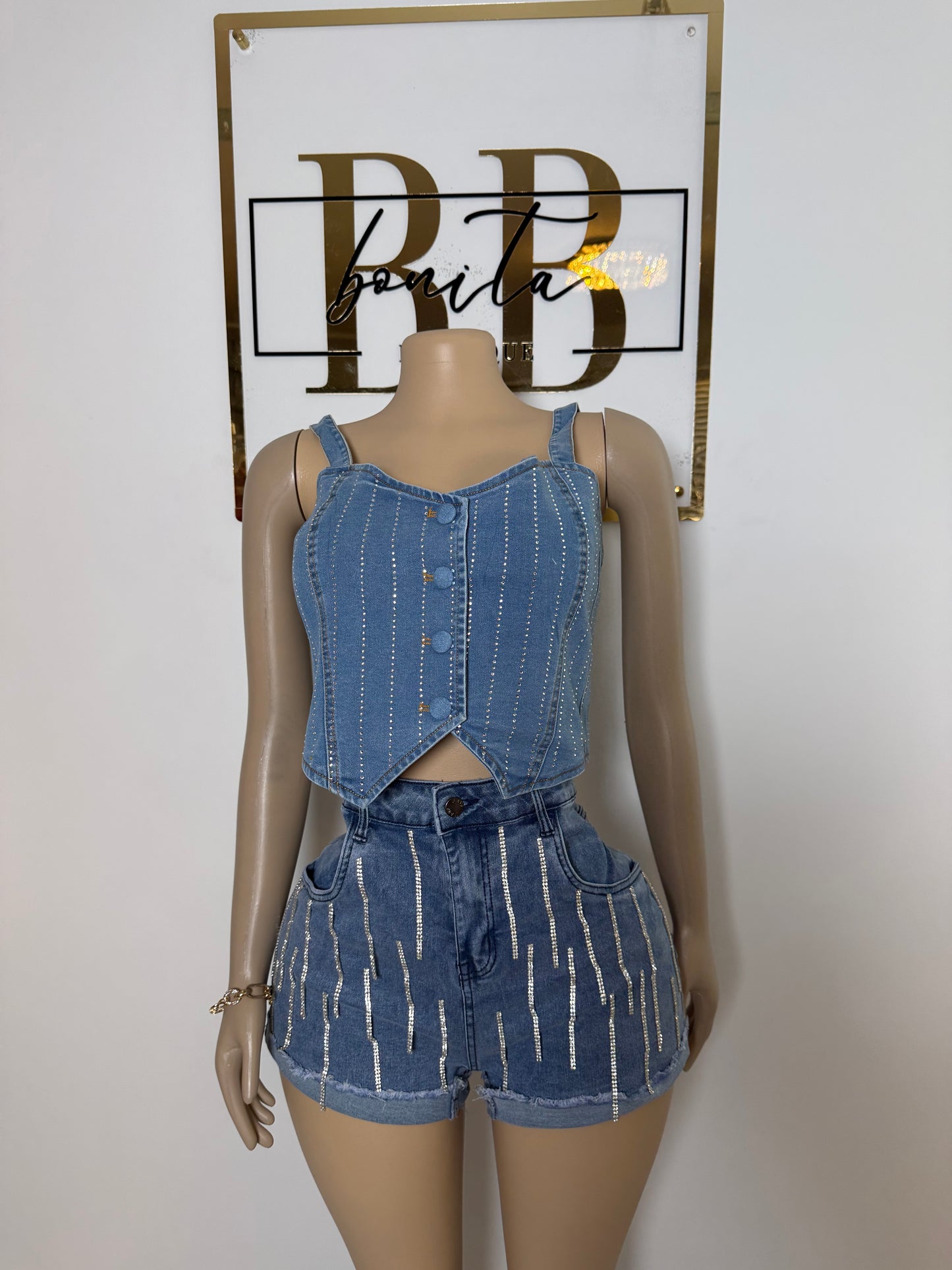 Denim Bling Crop Top