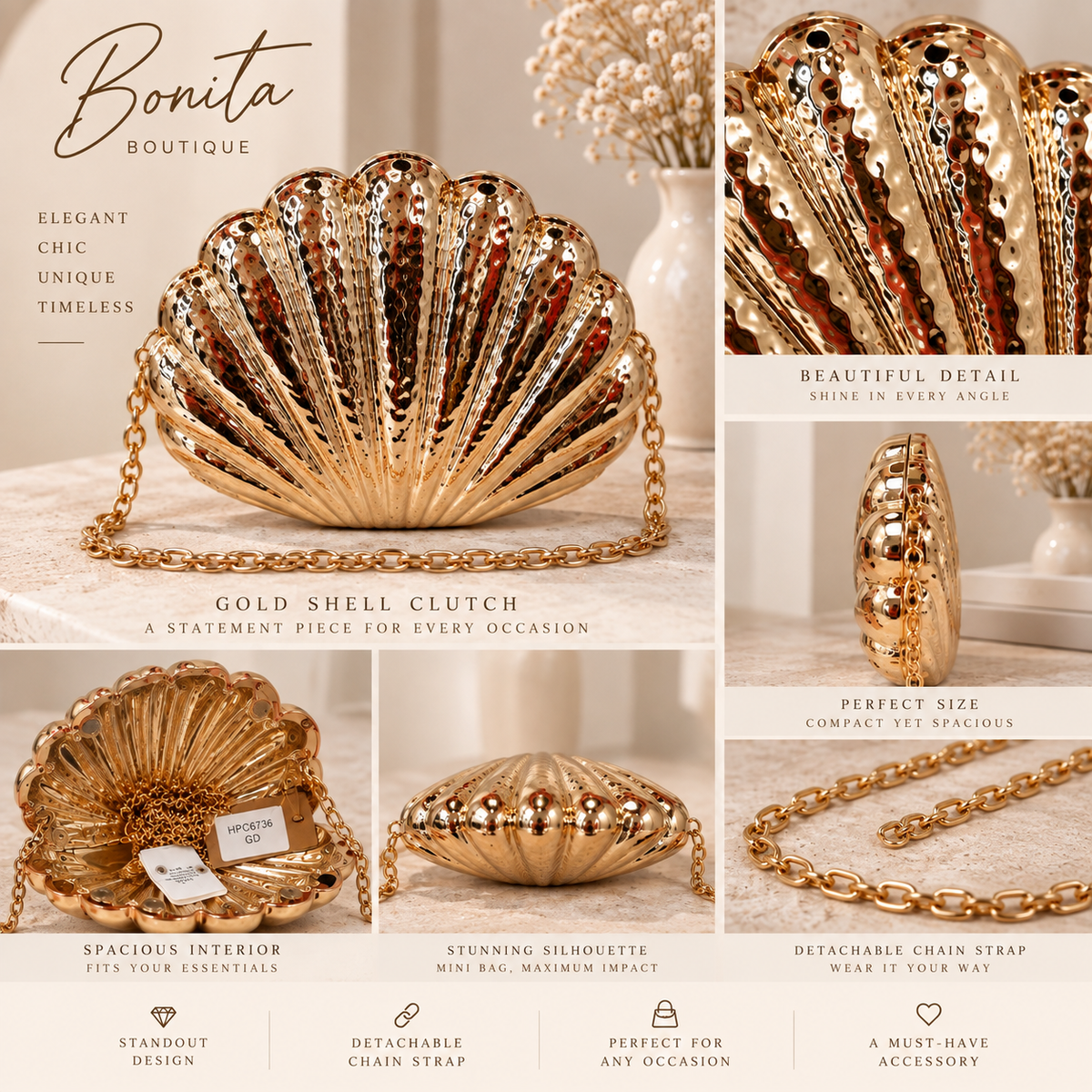 Gold Shell Clutch