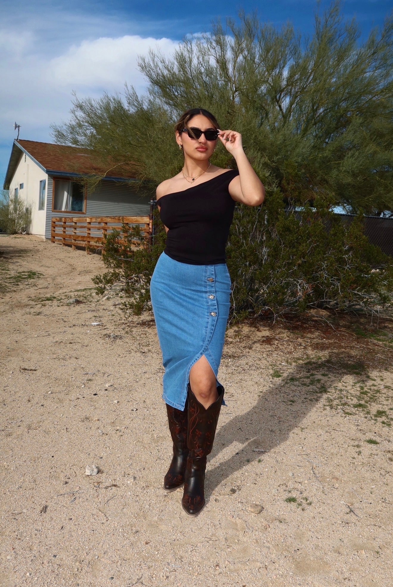 Button Denim Skirt