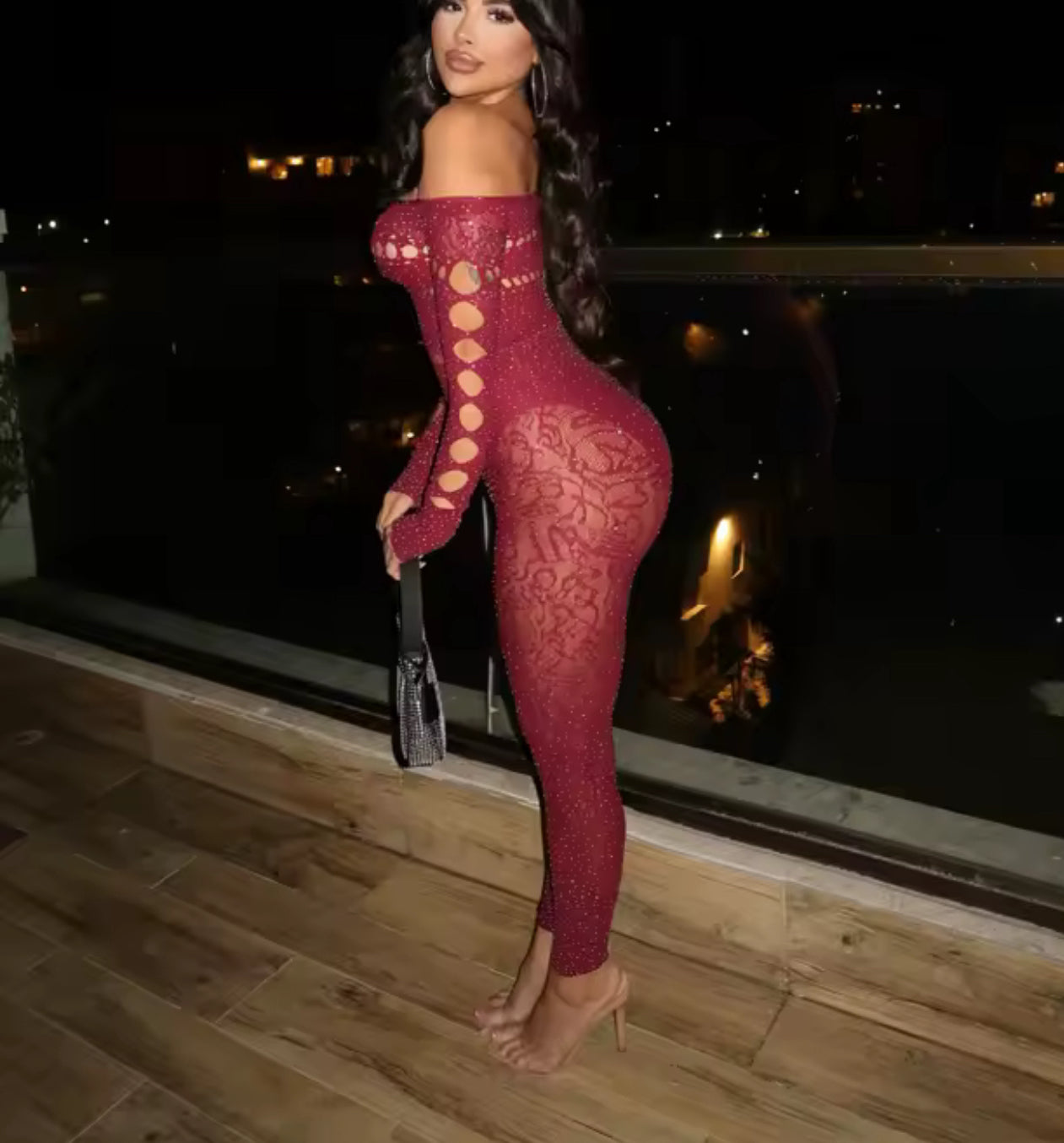 Glamour Rhinestone Jumpsuit (burgundy)