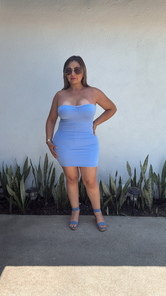 Blue water Strapless Dress