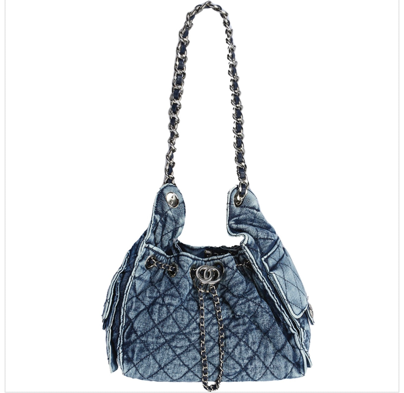 Quilted Denim Design Drawstring Bag