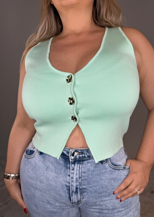 Mint Button Top