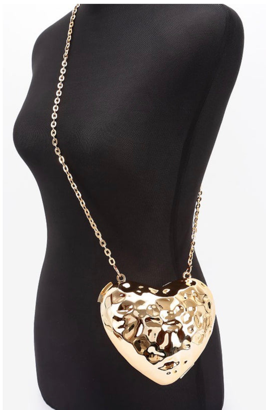 Gold Heart Metallic Clutch