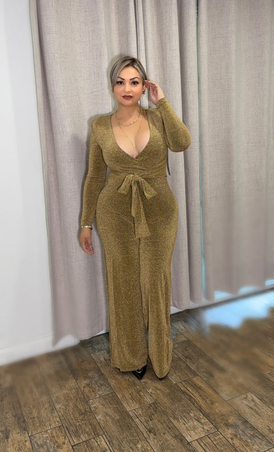 Shimmer Wrap Jumpsuit Gold