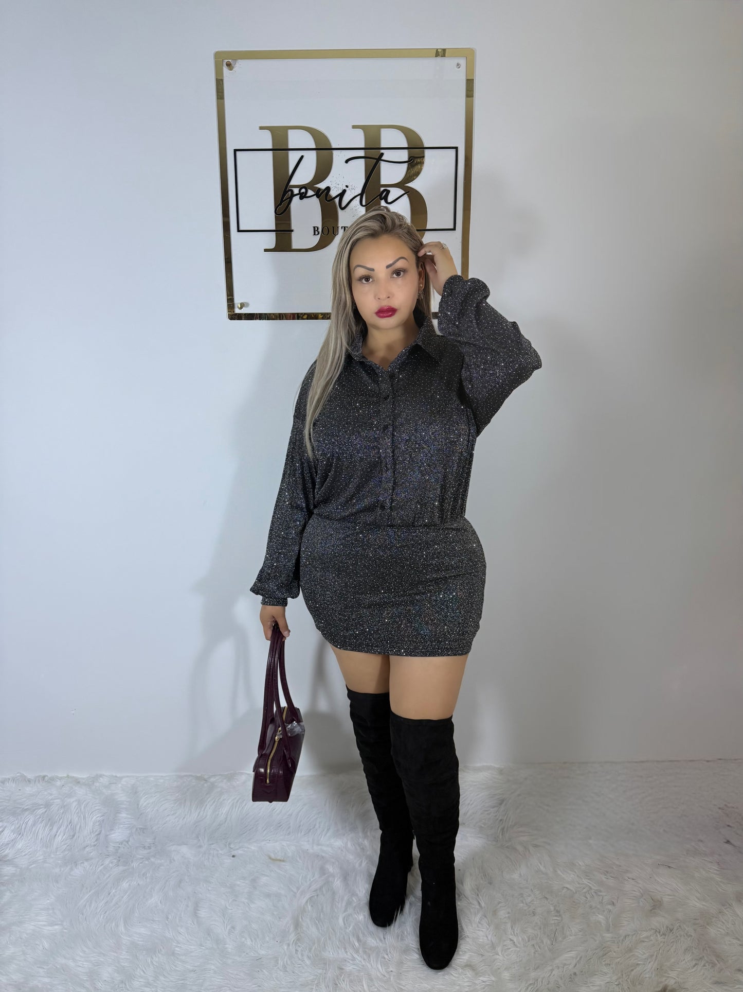 Starlit Glam Shirt Dress