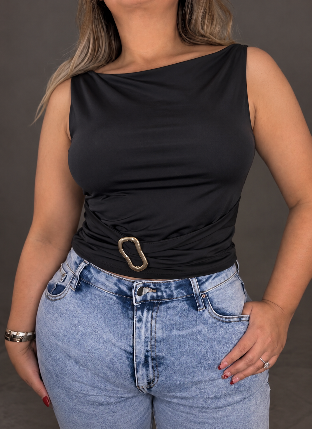 Gold Buckle Ruched Top