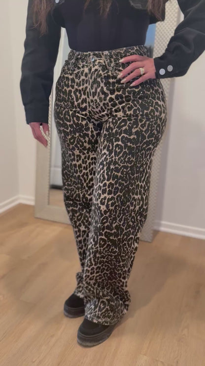Leopard Wide Crystal Jeans