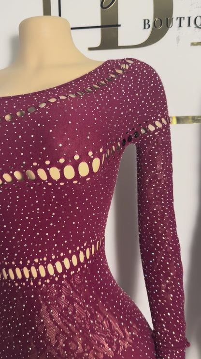 Glamour Rhinestone Jumpsuit (burgundy)